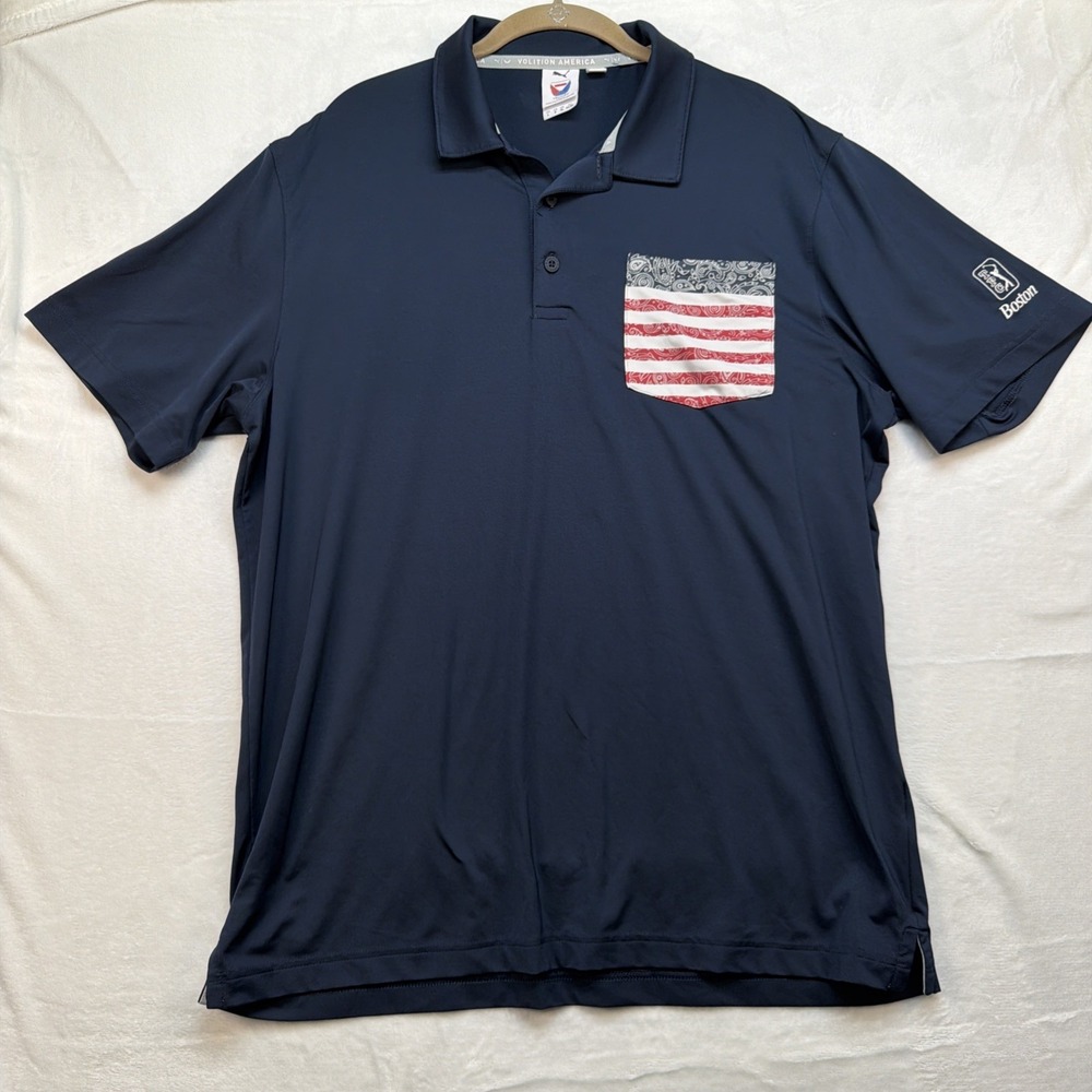 Puma Volition America USA Flag Polo Mens Large Blue Golf Shirt Patriotic